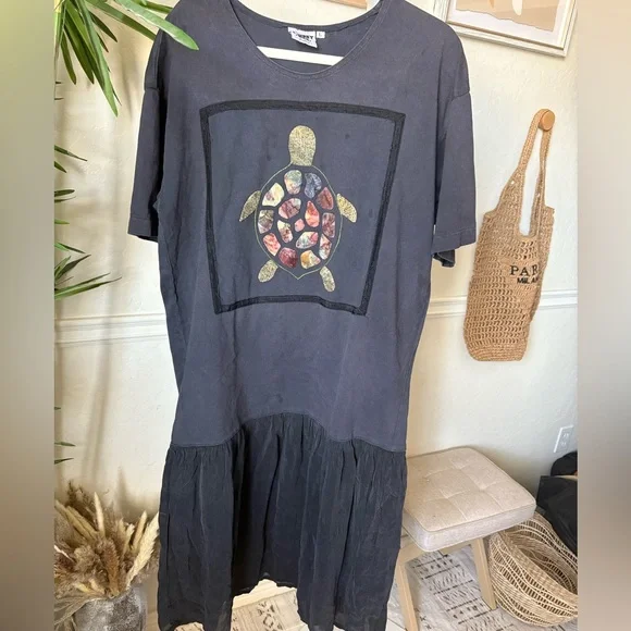Vintage Johnny Was Charcoal T-Shirt dress - Picture 1 of 7